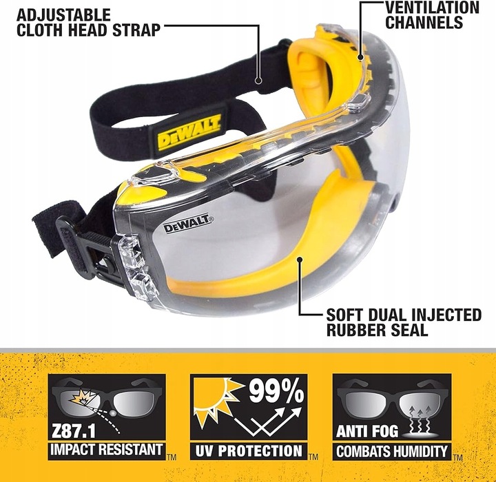 DEWALT DPG82-11D EU Okulary Ochronne Gogle Przeźroczyste BHP UNISEX AntiFog