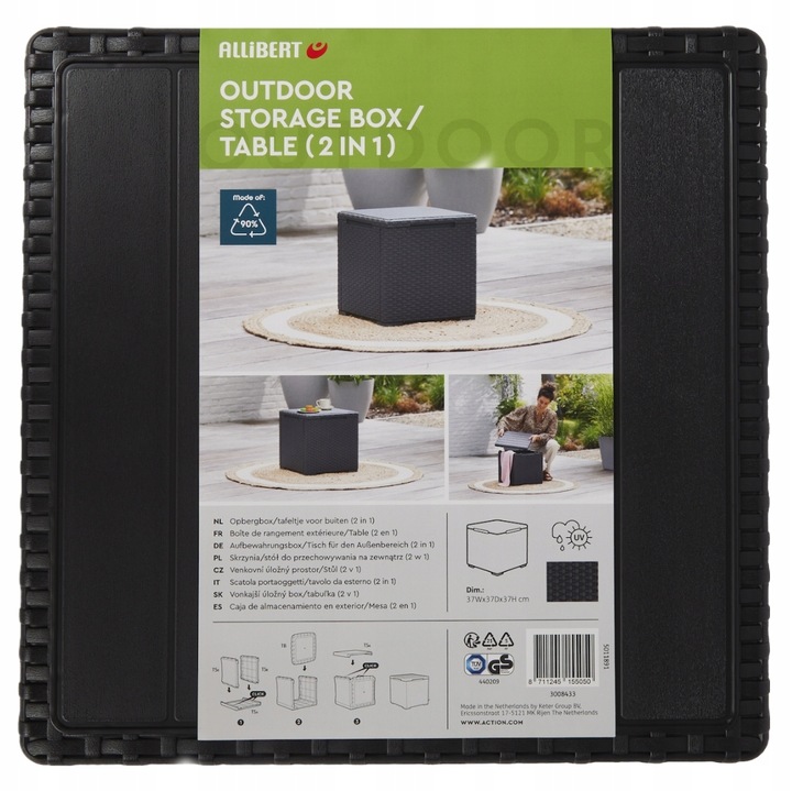 SKRZYNIA STOLIK POJEMNIK DO PRZECHOWYWANIA 2w1 RATTAN KWADRAT 37x37x37 cm