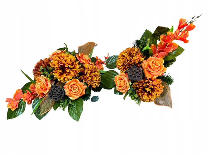 Stroik na cmentarz RÓŻE, komplet z flakonem CHRYZANTEMY bukiet do wazonu