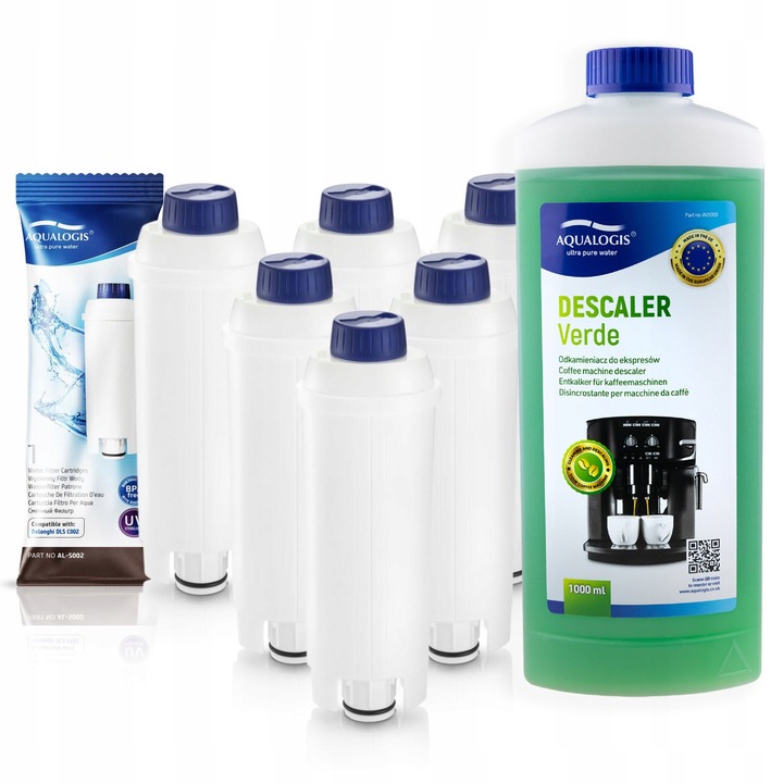 6x Filtr do ekspresu Delonghi AL-S002 + Odkamieniacz Verde 1L