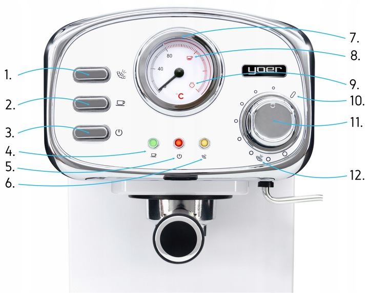 Kolbowy ekspres ciśnieniowy Yoer Breve 1100 W biały