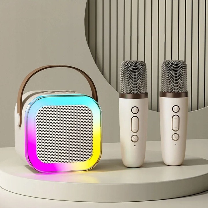 PRZENOŚNY ZESTAW KARAOKE GŁOŚNIK BLUETOOTH RGB DWA MIKROFONY USB MINI JACK