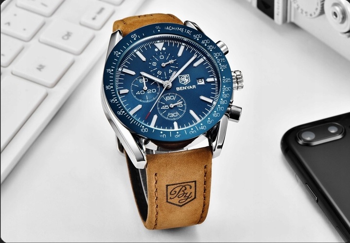 Zegarek Męski Klasyczny Benyar Chronograf +Pudełko