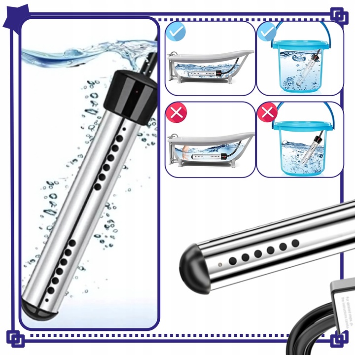 Grzałka ZANURZENIOWA 3000w elektryczna do Basenu wody do wanny z Timerem