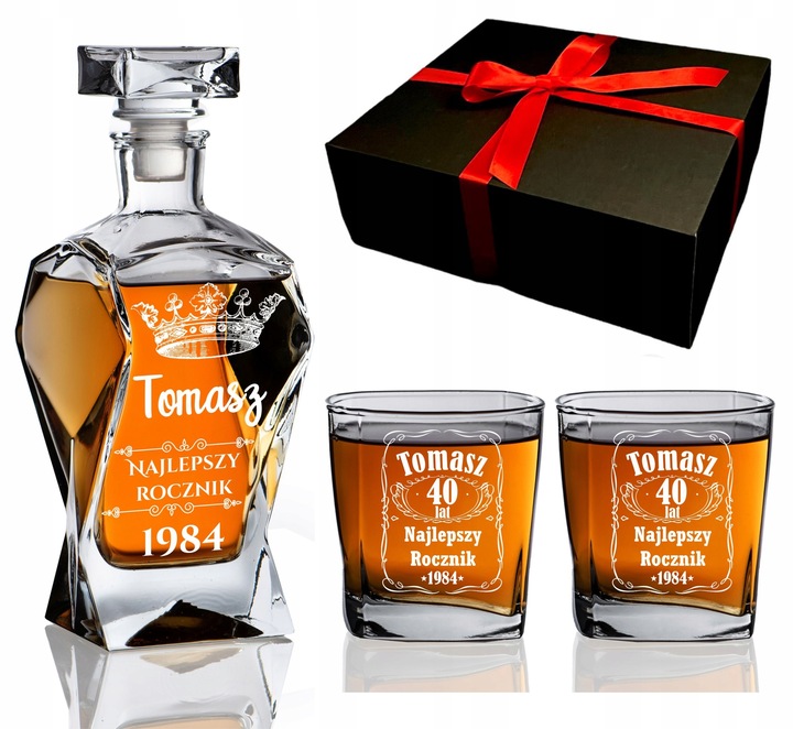 KARAFKA 2 SZKLANKI GRAWER DO WHISKY PREZENT DZIEŃ MĘŻCZYZNY URODZINY 18-99