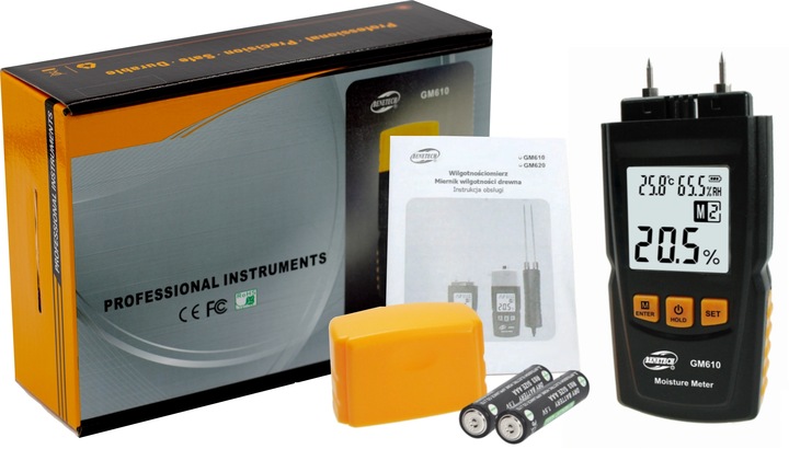 WILGOTNOŚCIOMIERZ MIERNIK WILGOTNOŚCI DO DREWNA 4 GRUPY POMIARU 9V+ BATERIE