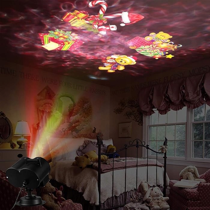 PROJEKTOR LED ŚWIĄTECZNY RZUTNIK LAMPKI NA DOM ŚNIEŻYNKI + PILOT 12 SLAJDÓW