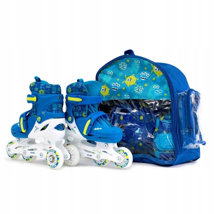 Zestaw COMBO MONSTER LED: 2w1 wrotko-rolki regulowane + kask + ochraniacze