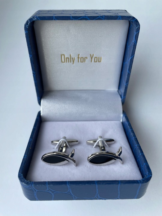 Męskie srebrne spinki do mankietów EXC Kotwica Żeglarskie Czarne Kotwice