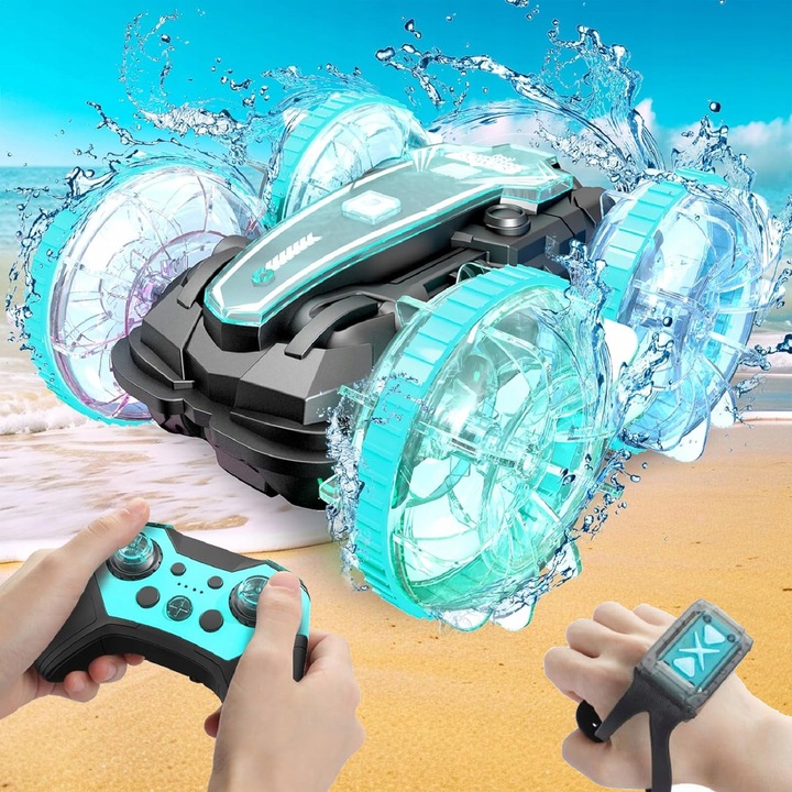 SAMOCHÓD ZDALNIE STEROWANY RC GESTAMI AMFIBIA 2 PILOTY 4x4 360° PŁYWAJĄCY