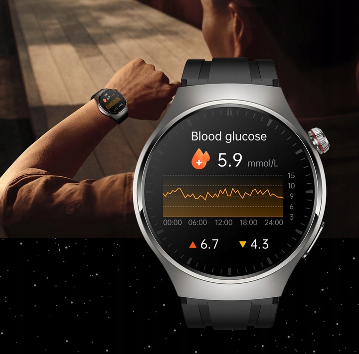 Zegarek KARDIOWATCH Ciśnieniomierz Asystent Glukozy EKG Analiza Krwi AMOLED