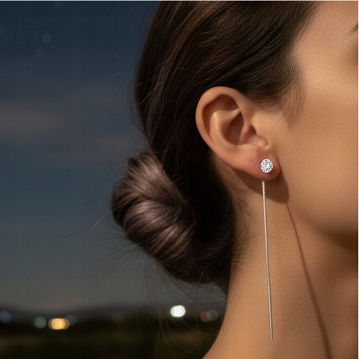 KOLCZYKI SREBRNE 925 WISZĄCE DAMSKIE CYRKONIE SZTYFTY DŁUGIE PRZEWLEKANE