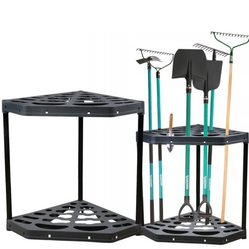 STOJAK NA NARZĘDZIA OGRODNICZE OGRODOWE NAROŻNY METALOWE NOGI 20 OTWORÓW