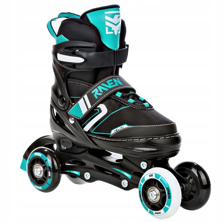 Rolki Łyżwy Wrotki 4w1 Regulowane RAVEN Helixi Black/Mint 30-33 Kółka LED