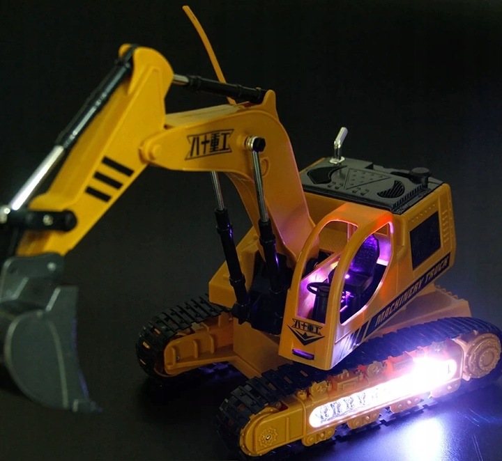DUŻA KOPARKA ZDALNIE STEROWANA ŚWIATŁO LED PILOT RUCHOME RAMIĘ ŁYŻKA-METAL