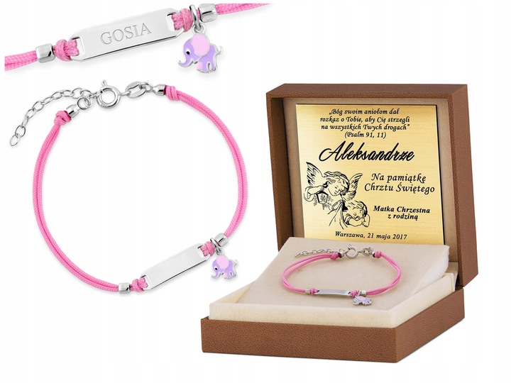 BRANSOLETKA SREBRNA 925 SŁONIK ID GRAWER YB208