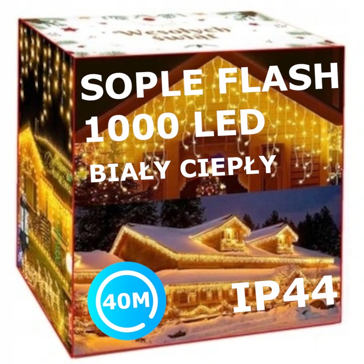 SOPLE FLASH 1000LED 40m ZEWNĘTRZNE BIAŁE CIEPŁE lampki z Flashem Zimnym