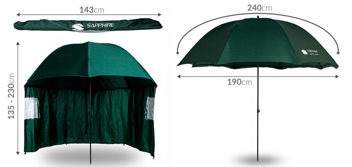 DUŻY PARASOL WĘDKARSKI 240cm WODOODPORNY namiot Z BOKAMI na ryby PARASOL