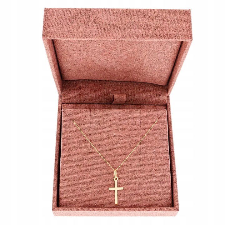 Złoty Komplet Chrzest Komunia łańcuszek ankier 45 cm + krzyżyk pr. 333