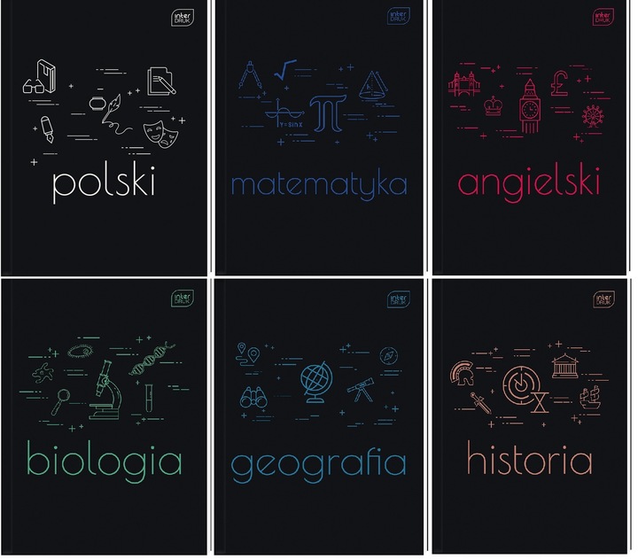 Zestaw 6 x Brulion tematyczny A5 80k zeszyty TWARDA OKŁADKA ze ściągą