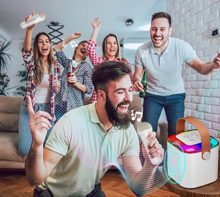 MINI MASZYNA DO KARAOKE PRZENOŚNY Z 2 MIKROFONAMI BEZPRZEWODOWYMI