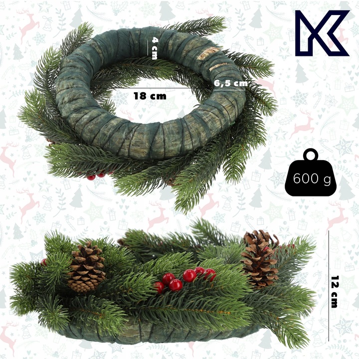 WIANEK ŚWIĄTECZNY STROIK NA DRZWI STÓŁ WIENIEC OZDOBA PREMIUM ŚWIĘTA 45 cm