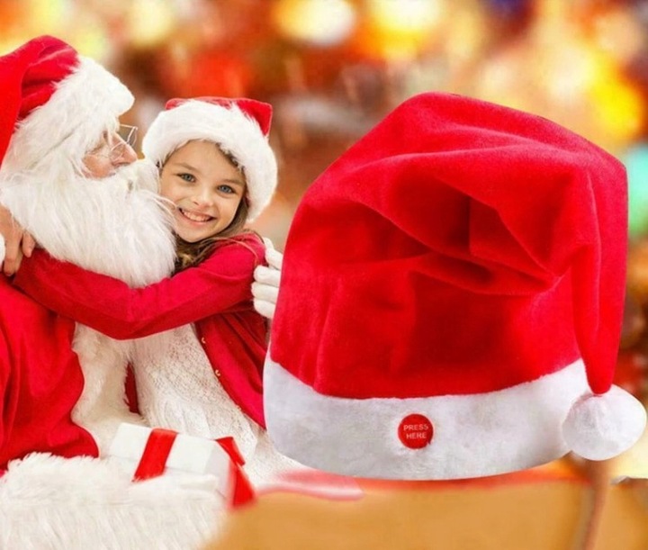 INTERAKTYWNA CZAPKA MIKOŁAJA TAŃCZĄCA GRAJĄCA ZABAWNA DEKORACJA ŚWIĄTECZNA