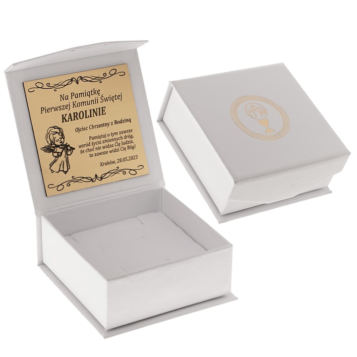 ZŁOTY ŁAŃCUSZEK Z MEDALIKIEM PAMIĄTKA I KOMUNII ŚWIĘTEJ + GRAWER + GRATISY