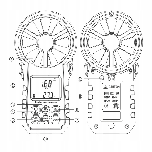 ANEMOMETR WIATROMIERZ MIERNIK WIATRU TEMP POMIAR PRĘDKOŚCI POWIETRZA BT APP