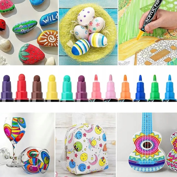 MARKERY AKRYLOWE ZESTAW 48 SZT Pisaki Flamastry Mazaki z farbą do kamieni