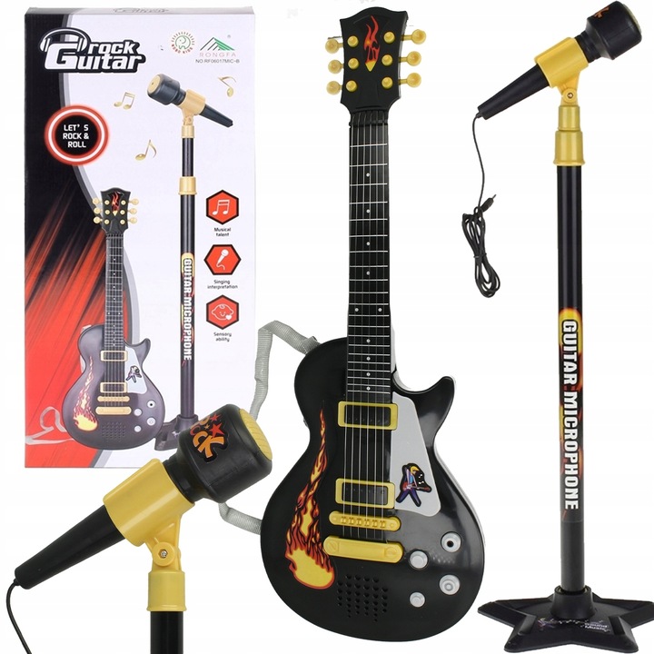 Gitara DLA DZIECI Elektryczna Na Baterie + Mikrofon Na Statywie + 6 melodii