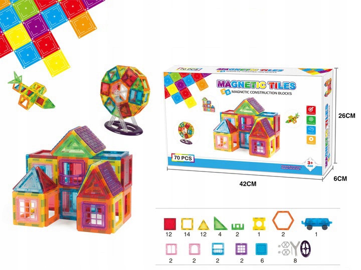 KLOCKI MAGNETYCZNE 3D MAGNETIC EDUKACYJNE NEODYMOWE PANELE DLA DZIECI