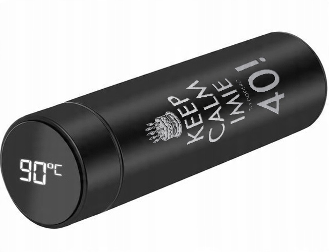 KUBEK TERMICZNY Czarny Na Prezent Urodziny KEEP CALM IMIĘ TO DOPIERO 40! Wz