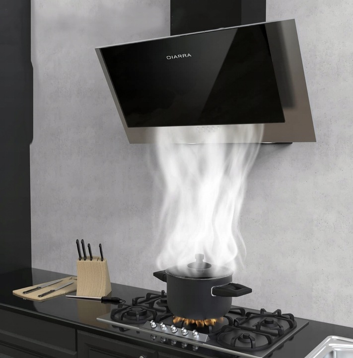 Ciarra CBCB6736C okap naścienny 60 cm, 380 m³/h, oświetlenie LED, 2 filtry