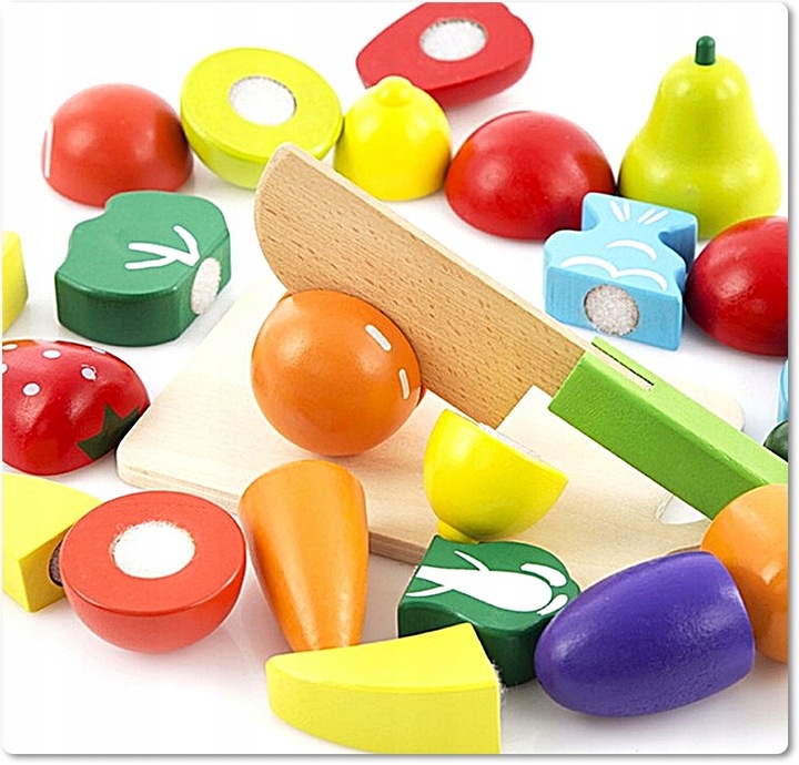 Drewniane Owoce i Warzywa Do Krojenia na Rzep Deska Nóż Zestaw XXL 17 el