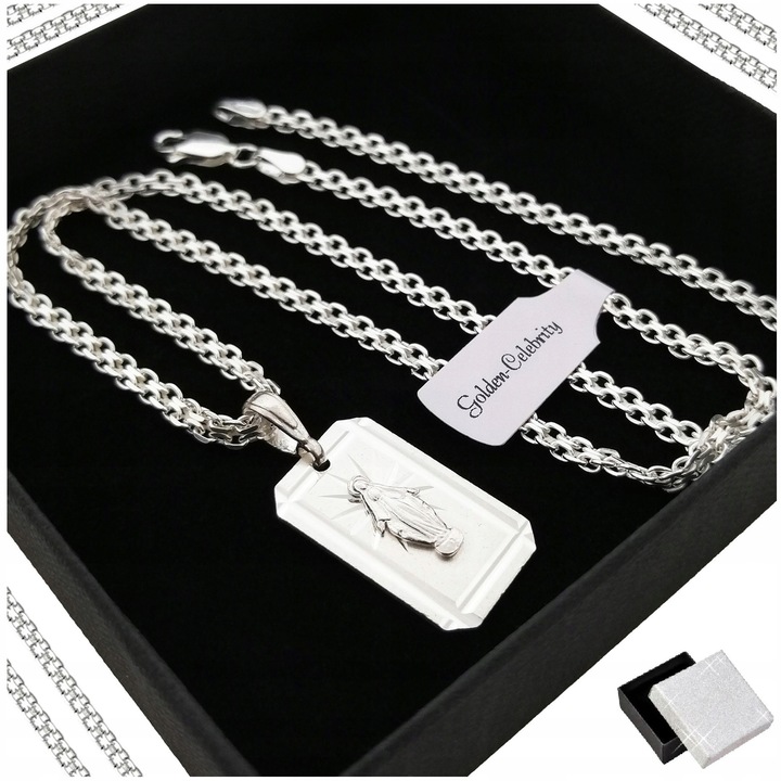 SREBRNY ŁAŃCUSZEK BISMARK+MEDALIK CUDOWNY 925 NASZYJNIK DLA CHŁOPCA+GRAWER