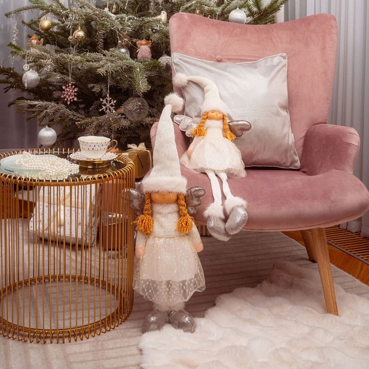 Skrzat AURIE aniołek stojący długie nogi biało-srebrny 86 cm HOMLA