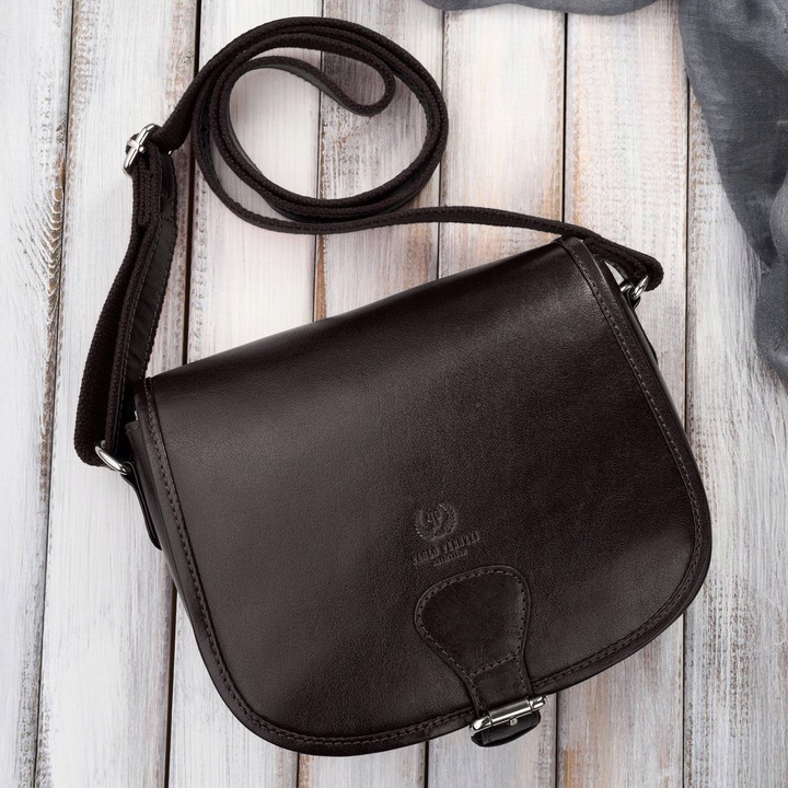 Torebka damska skórzana listonoszka ze skóry licowej brązowa Paolo Peruzzi