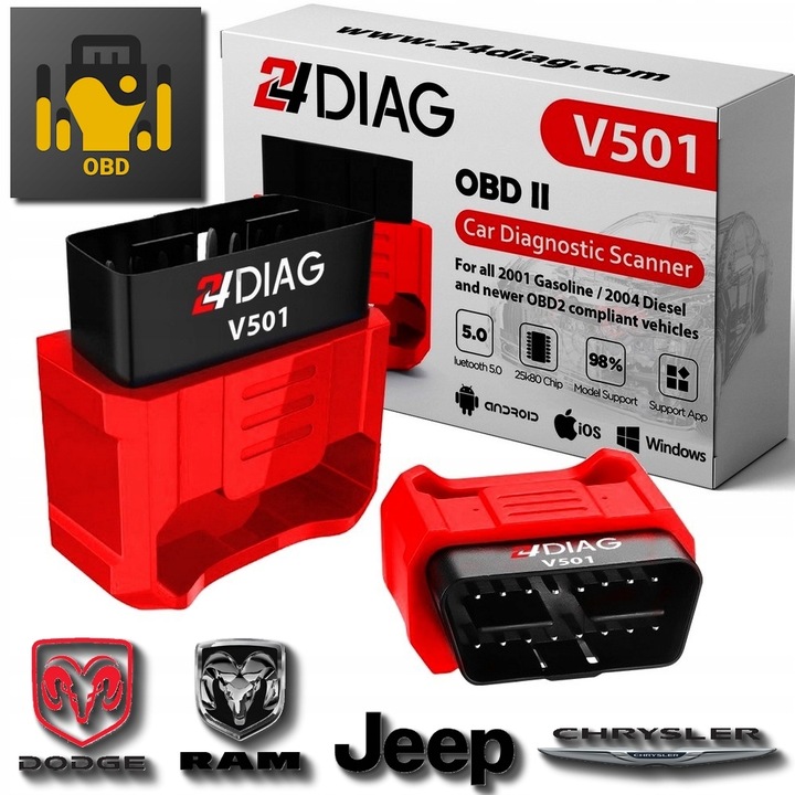 INTERFEJS DIAGNOSTYCZNY 24DIAG V501 ELM327 BLUETOOTH 5.0 OBD2 iOS ANDROID