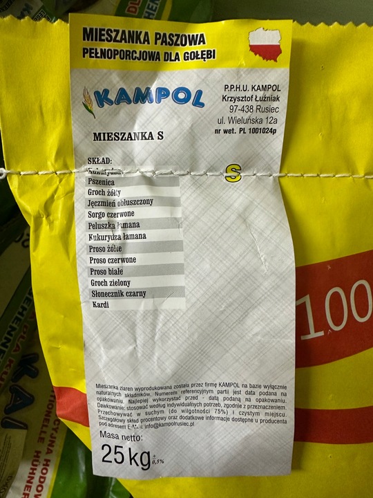 Karma dla gołębi STANDARD S Kampol 25kg
