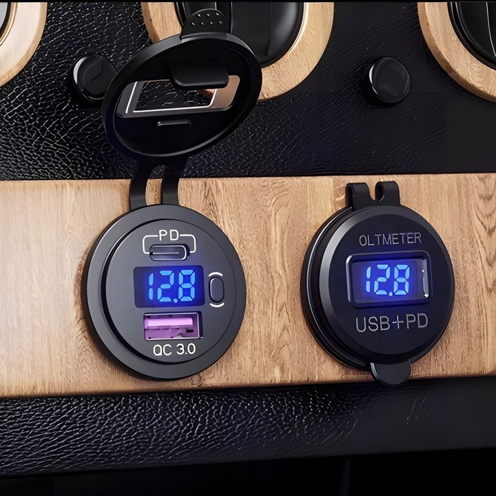 Gniazdo Zapalniczki 12V/24V Woltomierz Samochodowy PANEL Auto USB-C 22,5W