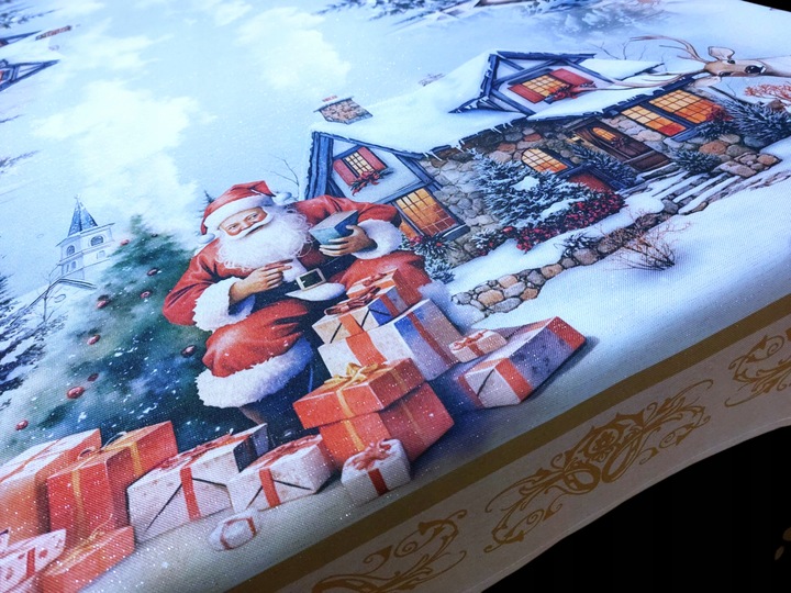 OBRUS ŚWIĄTECZNY 150X225 CM BOŻE NARODZENIE PLAMOODPORNY MIKOŁAJ RENIFER