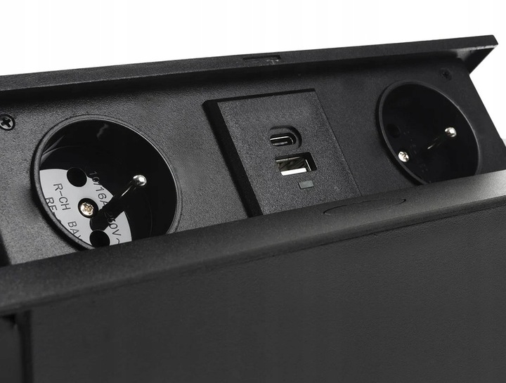 Gniazdo Nablatowe Wpuszczane Chowane w Blat USB USB-C Gniazdko Czarne 1,5m