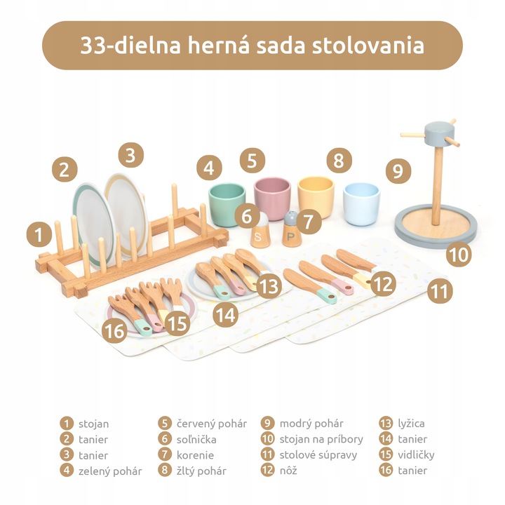 UMU Zestaw naczyń drewnianych dla dzieci 28 szt.