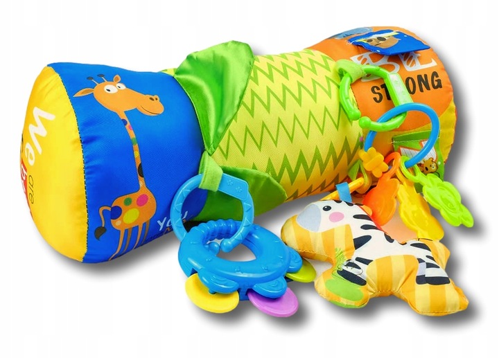 WAŁEK do RACZKOWANIA poduszka dla niemowląt WALEC grzechotki gryzak metki