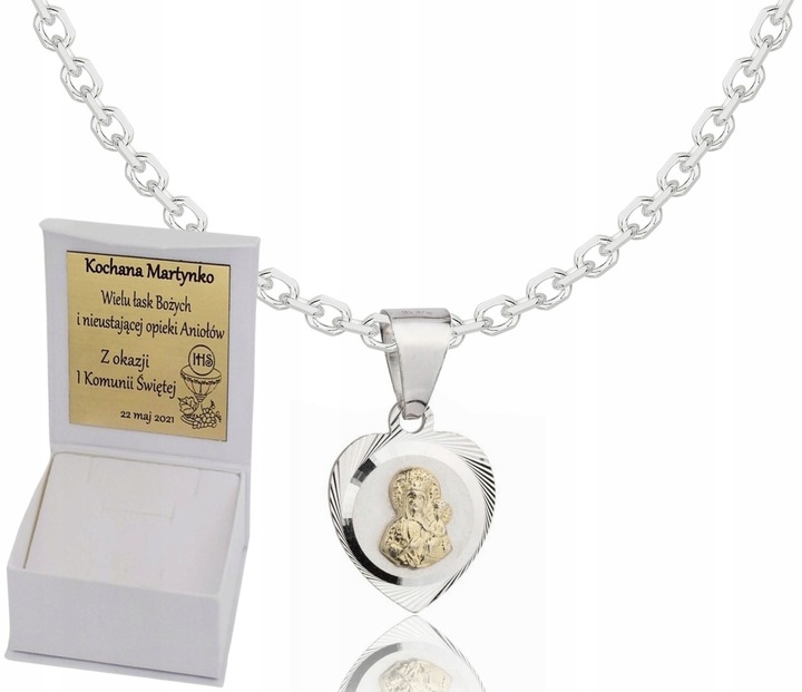 Łańcuszek Srebrny Ankier Diamentowany z Serduszkiem pr 925 Grawer Gratis