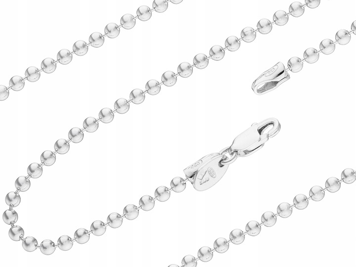 Krótki Srebrny Gruby Klasyczny Łańcuszek Kulkowy Kulki 2,2mm Choker 40 cm