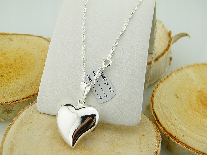 WYJĄTKOWE SERDUSZKO Z ŁAŃCUSZKIEM SINGAPUR DŁUGOŚĆ 45 CM SREBRO PRÓBY 925