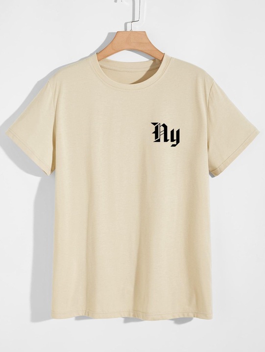 R32D011 BEŻOWY T-SHIRT KOSZULKA NADRUK SHEIN L