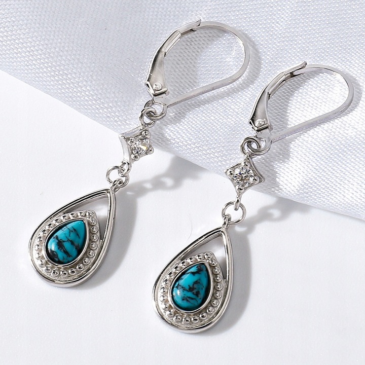 Kolczyki srebrne z turkusem długie wiszące dla kobiety srebro próba 925